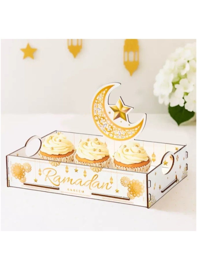 OASIS-TH Eid Mubarak Wooden Pallet Tray Ramadan Dessert Server Tray Eid Muslim Party Decor White - Image 1